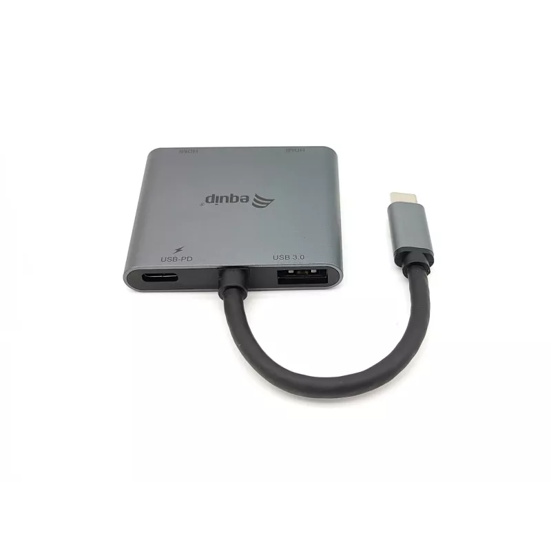 Equip USB-C 4 in 1 Dual HDMI Adapter, USB 3.2 Gen 1 (3.1 Gen 1) Type-C, Sudraba, 4K Ultra HD, 30 Hz, HDMI, Alumīnijs