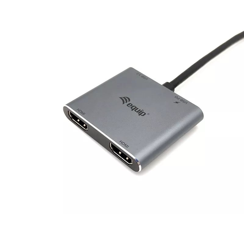 Equip USB-C 4 in 1 Dual HDMI Adapter, USB 3.2 Gen 1 (3.1 Gen 1) Type-C, Sudraba, 4K Ultra HD, 30 Hz, HDMI, Alumīnijs