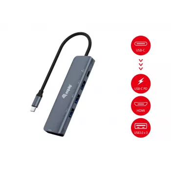 Equip USB-C 5 in 1 MULTIFUNKCIONĀLS adapteris, HDMI, USB 3.2 GEN1, 100W USB PD