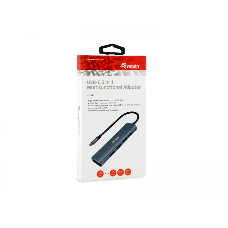 Equip USB-C 5 in 1 MULTIFUNKCIONĀLS adapteris, HDMI, USB 3.2 GEN1, 100W USB PD