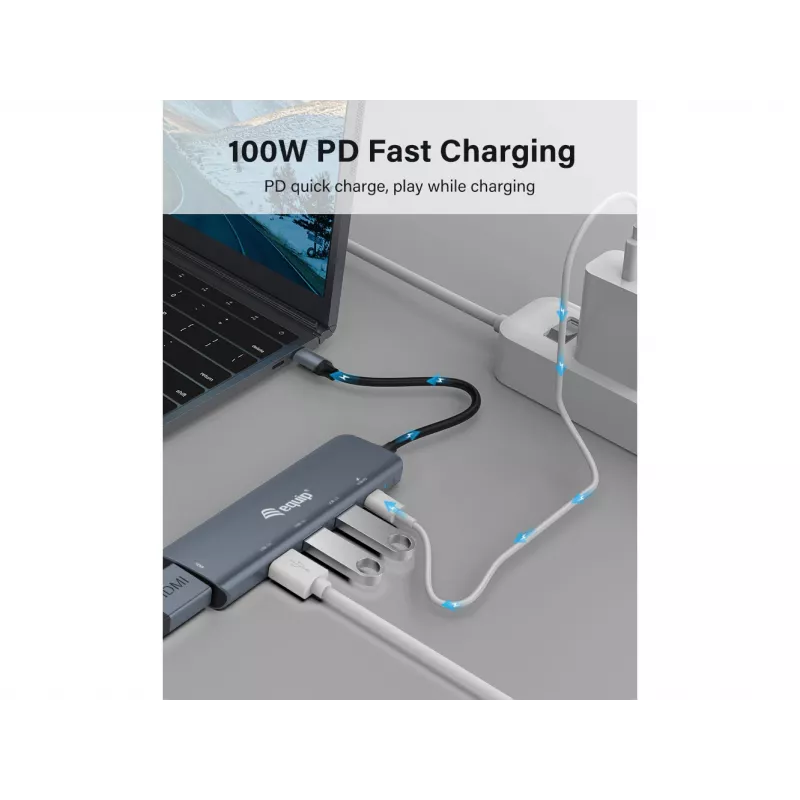 Equip USB-C 5 in 1 MULTIFUNKCIONĀLS adapteris, HDMI, USB 3.2 GEN1, 100W USB PD