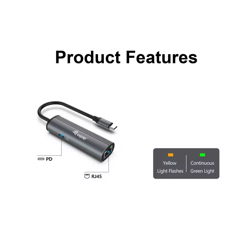 Equip USB-C uz RJ45 Gigabit tīkla un PD adapteris USB Type-C 100W