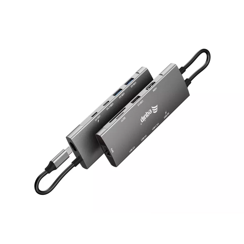 Equip USB-C 9 in 1 multifunkcionāls adapteris, HDMI 4K/60Hz, Gigabit LAN, USB 3.2 GEN1, SD/TF, 100W USB PD