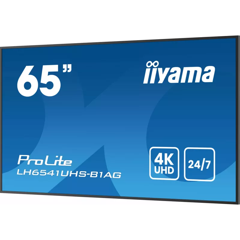 iiyama LH6541UHS-B1AG Signage Displejs 163,8 cm (64,5 collu) LCD 500 cd/m² 4K Ultra HD Melns 24/7