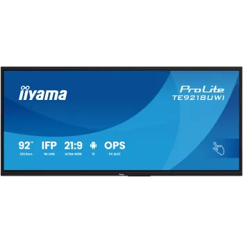 iiyama TE9218UWI-B1AG Signāla displejs Kioska dizains 2.32 m (91.5 collas) LED Wi-Fi 500 cd/m² 5K Ultra HD Melns Skārienekrāns Iebūvēts procesors Android 16/7
