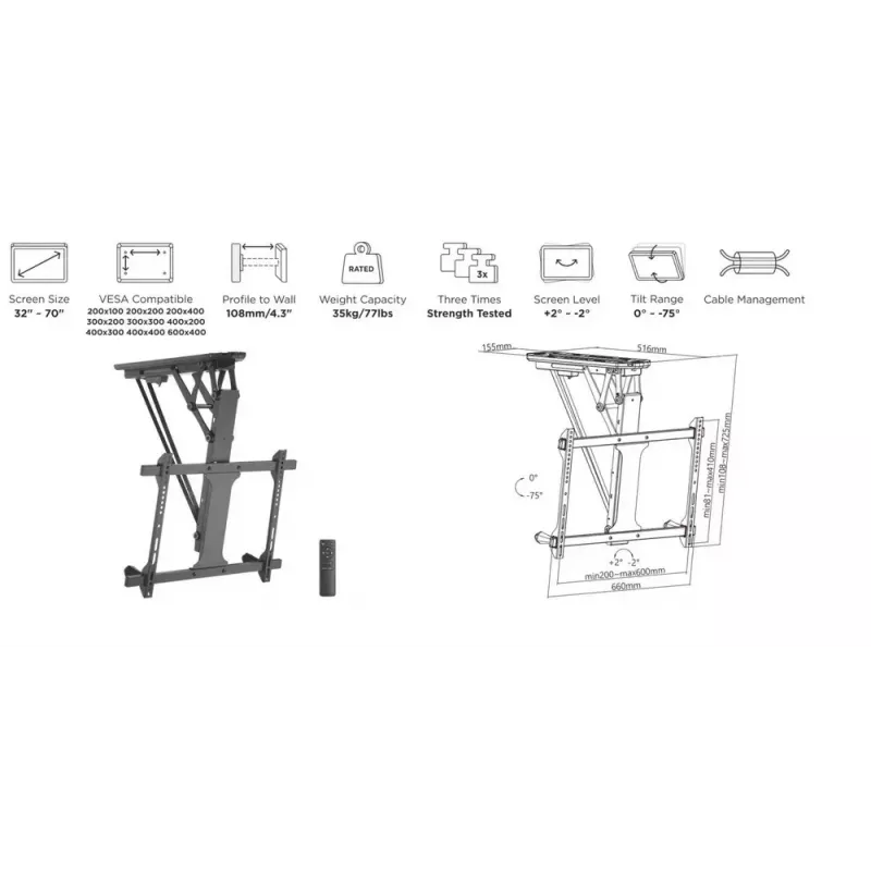Equip 32 collu–70 collu motorizēts TV griestu stiprinājuma kronšteins