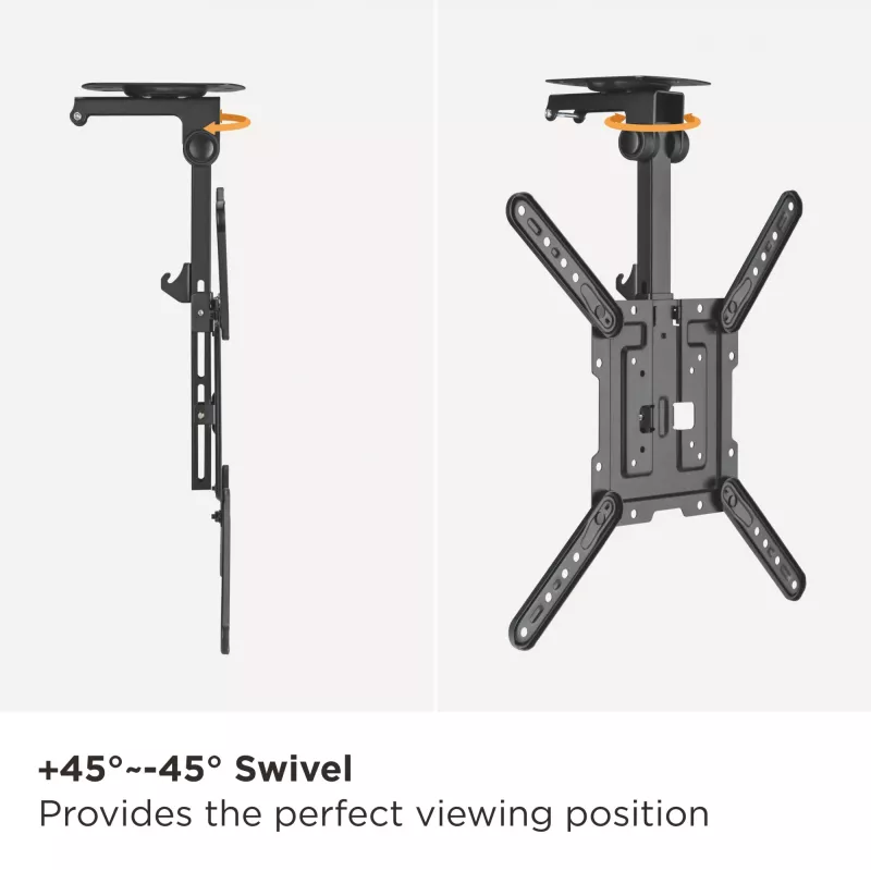 Equip 23 collu-55 collu griestu stiprinājuma kronšteins televizoram, 75 x 75 mm, 400 x 400 mm, 0 - 80°, -45 - 45°, nerūsējošais tērauds, melns