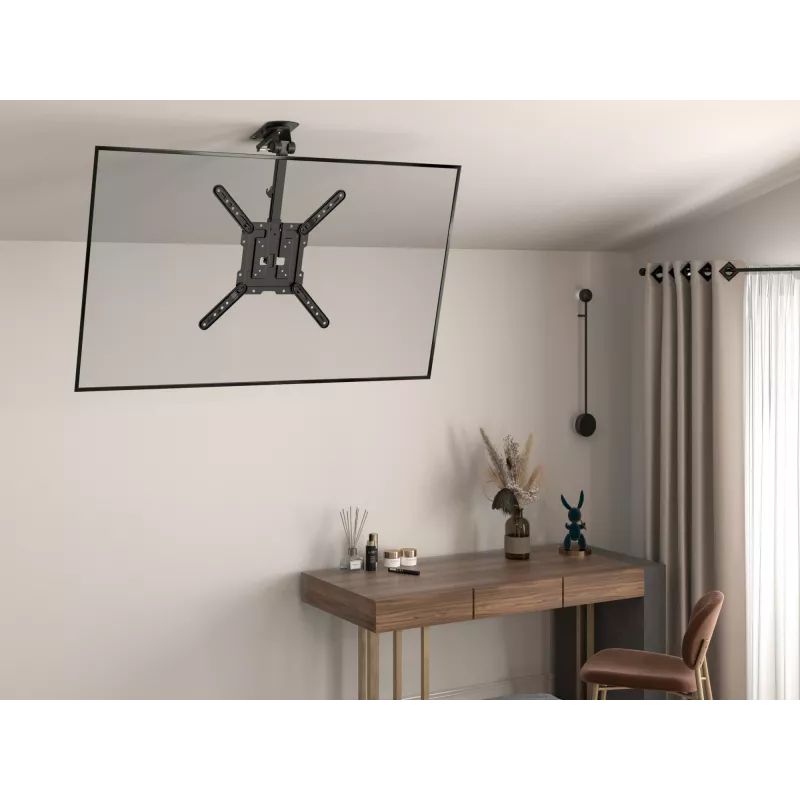 Equip 23 collu-55 collu griestu stiprinājuma kronšteins televizoram, 75 x 75 mm, 400 x 400 mm, 0 - 80°, -45 - 45°, nerūsējošais tērauds, melns
