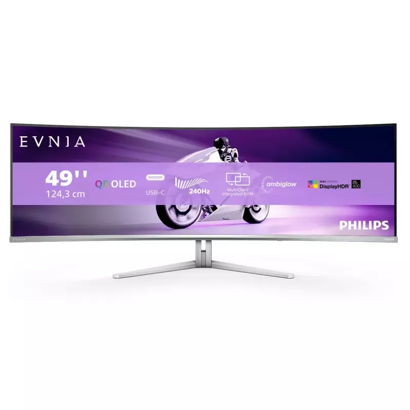 Philips Evnia 8000 49M2C8900/00 datora monitors 124,2 cm (48,9 colli) 5120 x 1440 pikseļi Dual QHD QD-OLED Balts