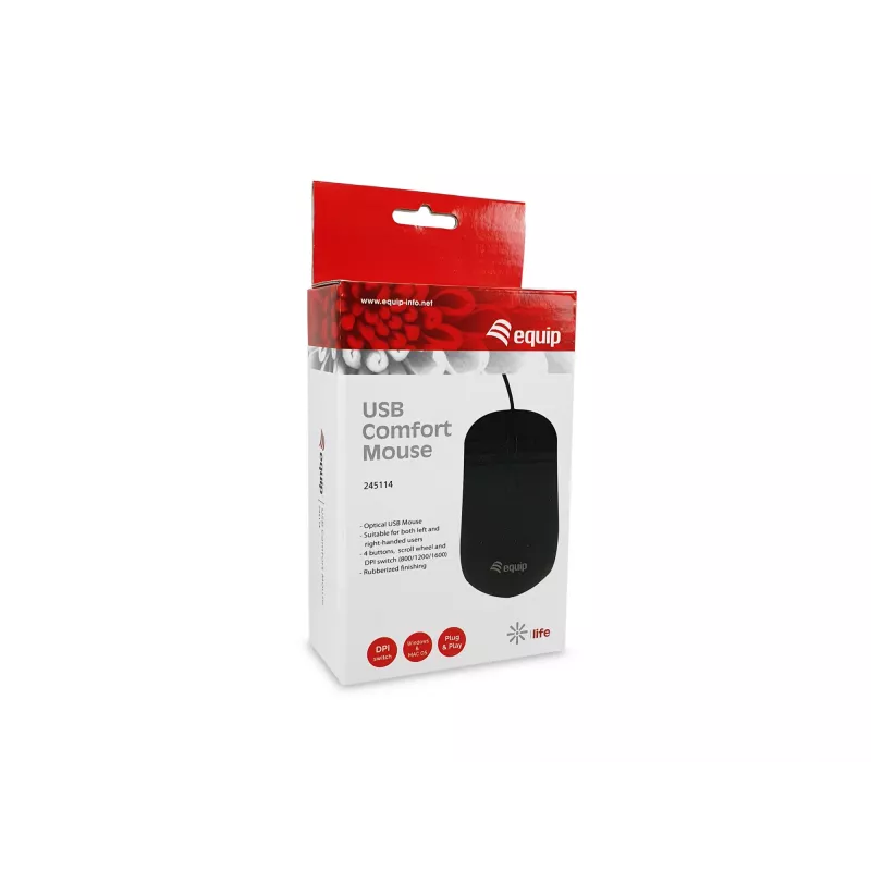 Equip USB Comfort pele, abpusēja, optiskā, USB Type-A, 1600 DPI, melna