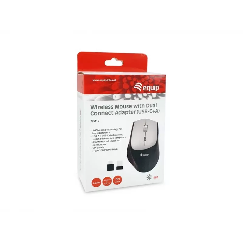 Equip 245115 bezvadu pele ar dubultsavienotāja adapteri (USB-C+A)