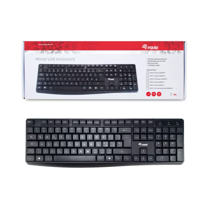 Equip 245213 tastatūra biroja USB QWERTY itāļu melna