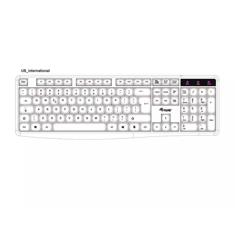 Equip vadu USB tastatūra, ASV/starptautisks izkārtojums (QWERTY), pilnizmēra (100%), vadu, USB, QWERTY, melna