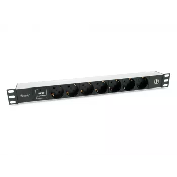 Equip 333315 Strāvas sadales bloks (PDU) 7 maiņstrāvas kontaktligzdas 1U melna, sudraba