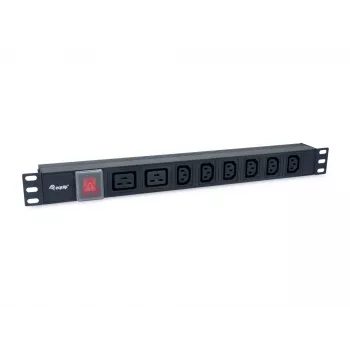 Equip 8 kontaktligzdu strāvas sadales bloks, 6 x IEC-C13 + 2 x IEC-C19, ieslēgšanas/izslēgšanas slēdzis, alumīnija korpuss