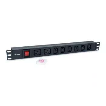 Equip 8 kontaktligzdu strāvas sadales bloks, 6 x IEC-C13 + 2 x IEC-C19, ieslēgšanas/izslēgšanas slēdzis, alumīnija korpuss