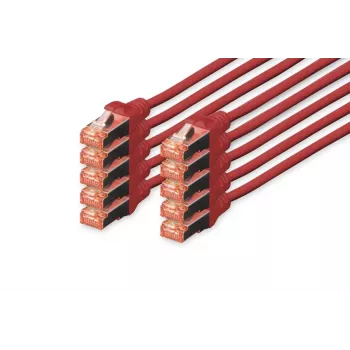 DIGITUS komutācijas kabelis Vara vadītājs - CAT6 - S/FTP - Snagless - 25cm - sarkans - 10 gab. iepakojumā