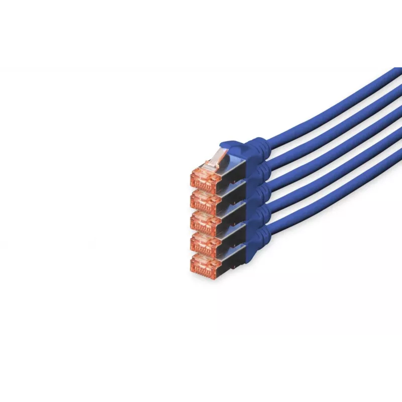 DIGITUS komutācijas kabelis - CAT6 - S/FTP - Snagless - Cu - 10m - blue - 5pk