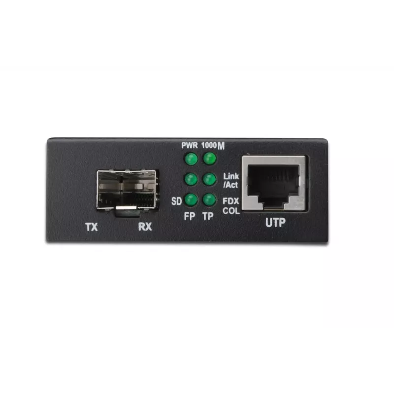 DIGITUS multivides pārveidotājs, SFP 10/100/1000Base-T uz SFP atvērto slotu, komplektā ar barošanas bloku, bez SFP moduļa