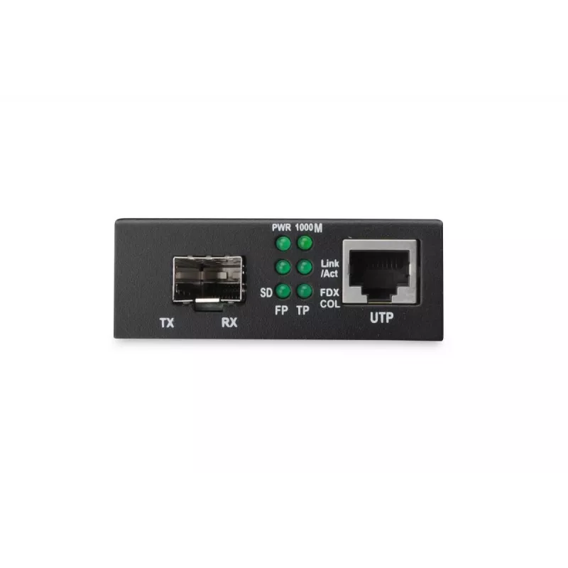 DIGITUS multivides pārveidotājs, SFP 10/100/1000Base-T uz SFP atvērto slotu, komplektā ar barošanas bloku, bez SFP moduļa