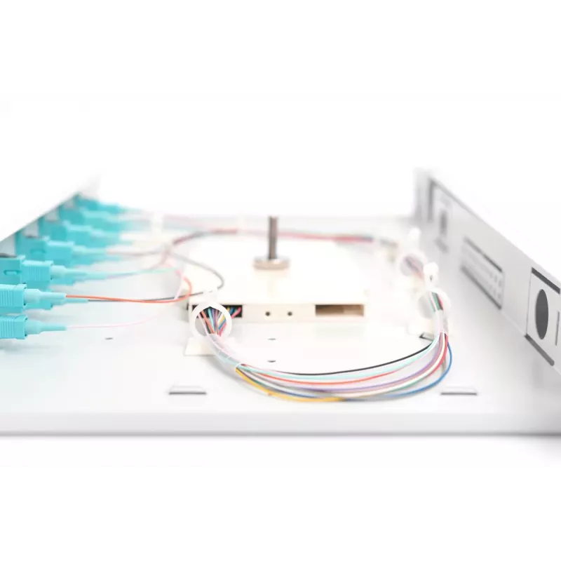DIGITUS optiskās šķiedras bīdāmā salaiduma kārba, 1U, aprīkota ar 6x SC duplex, ietver M25 skrūvi, salaiduma kasete, krāsainas pigtail šķiedras OM3, adapteris