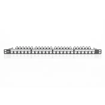 DIGITUS Modular Patch Panel, ekranēts 24-portu, marķējuma lauks, 0.5U, statnes montāža, krāsa melna RAL 9005