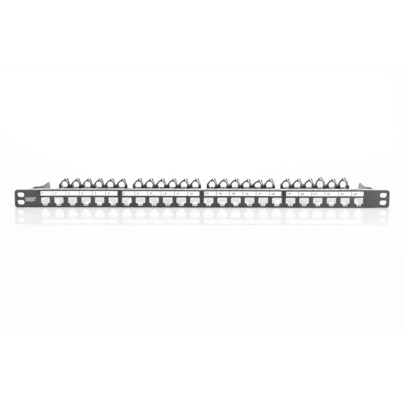 DIGITUS Modular Patch Panel, ekranēts 24-portu, marķējuma lauks, 0.5U, statnes montāža, krāsa melna RAL 9005