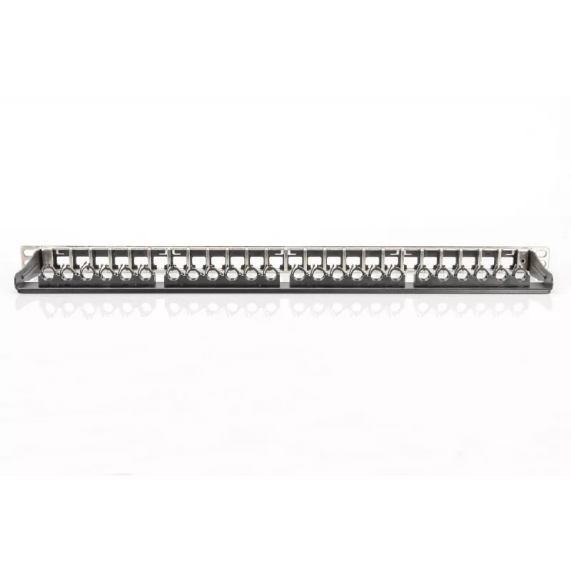 DIGITUS Modular Patch Panel, ekranēts 24-portu, marķējuma lauks, 0.5U, statnes montāža, krāsa melna RAL 9005