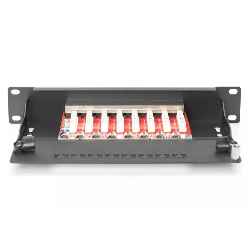 DIGITUS Patch Panel CAT6A ekranēts, 8 portu 1U, 10 collu statīva montāžai, melns RAL 9005