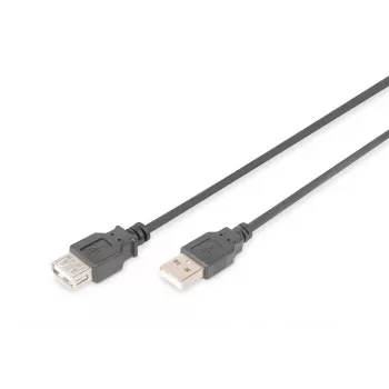 DIGITUS USB 2.0 pagarinātāja kabelis, A tipa vīrišķais/sievišķais, 2m, USB 2.0 atbilstošs, melns