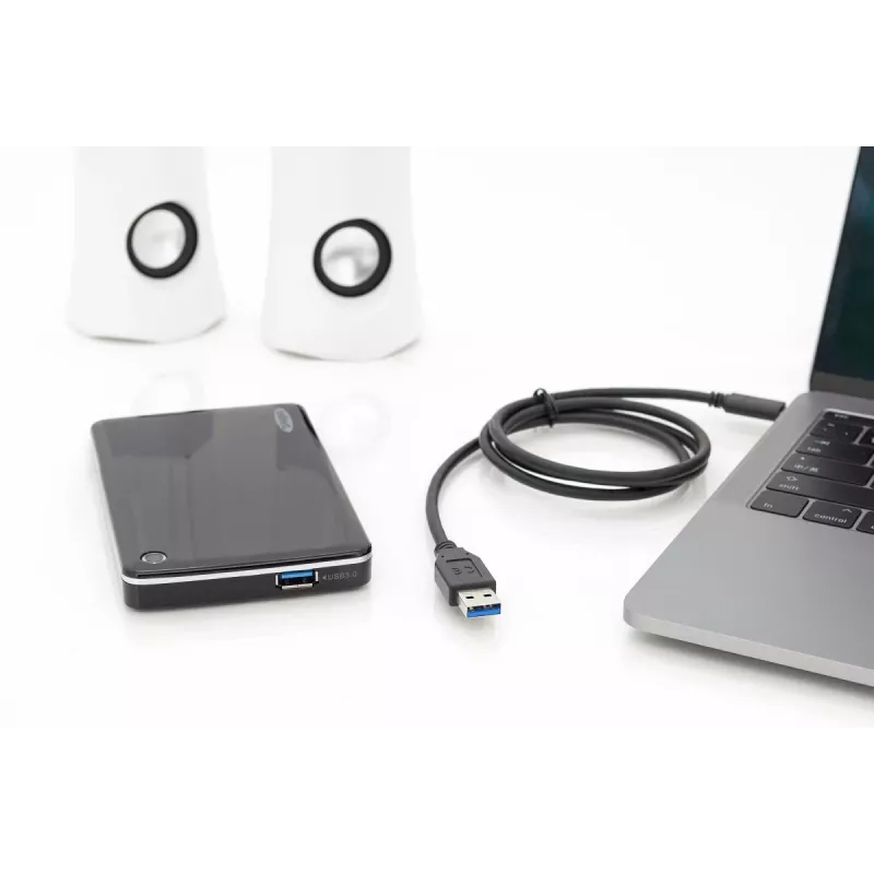 DIGITUS ASSMANN USB Type-C savienojuma kabelis, Type C uz A vīr./vīr., 1 m pilnfunkciju, Gen2, 3A, 10GB, versija 3.1, CE, melns
