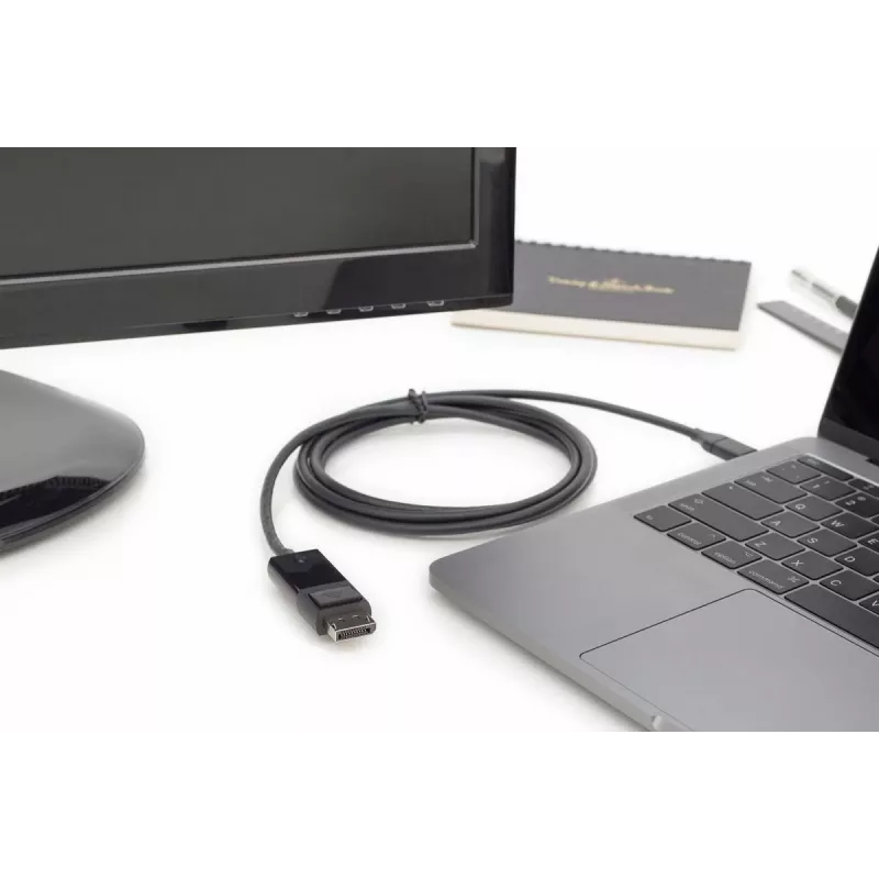 DIGITUS USB Type-C adaptera kabelis, Type-C uz DP M/M, 2 m, 4K/60 Hz, 32,4 Gbit/s, CE, melns