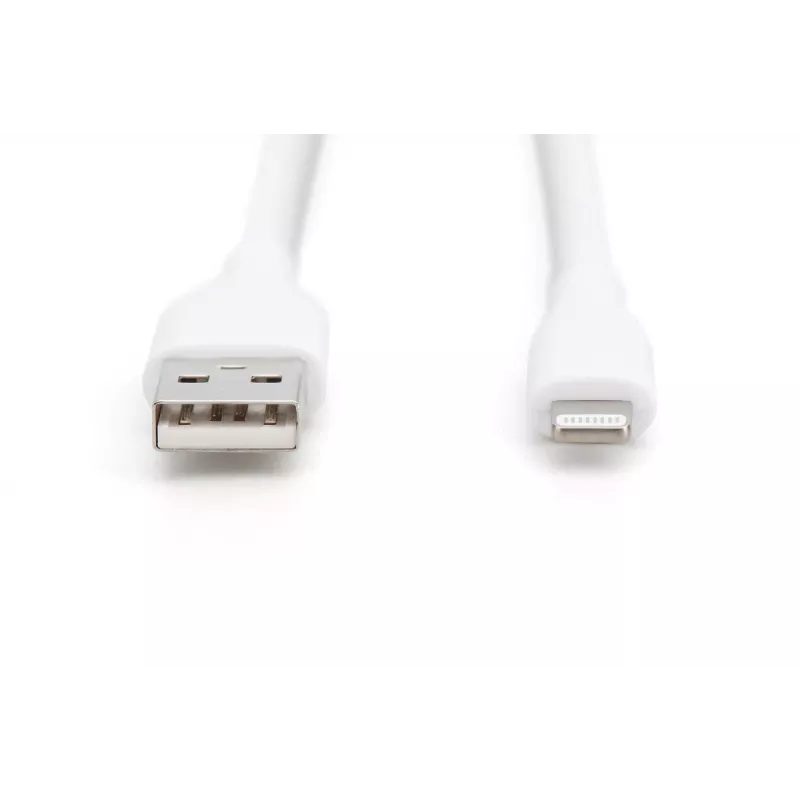 DIGITUS USB Silikona uzlādes kabelis USB-A - Lightning USB 2.0 12W - 1m balts