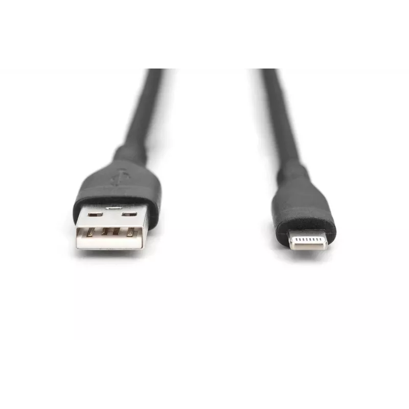 DIGITUS USB silikona uzlādes kabelis USB-A - Lightning 2m USB 2.0 12W - 2m melns