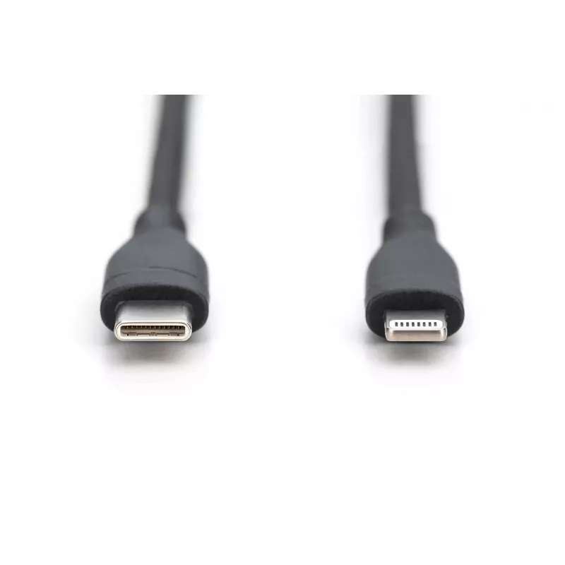 DIGITUS USB Silikona uzlādes kabelis USB-C - Lightning USB 2.0 60W - 2m melns