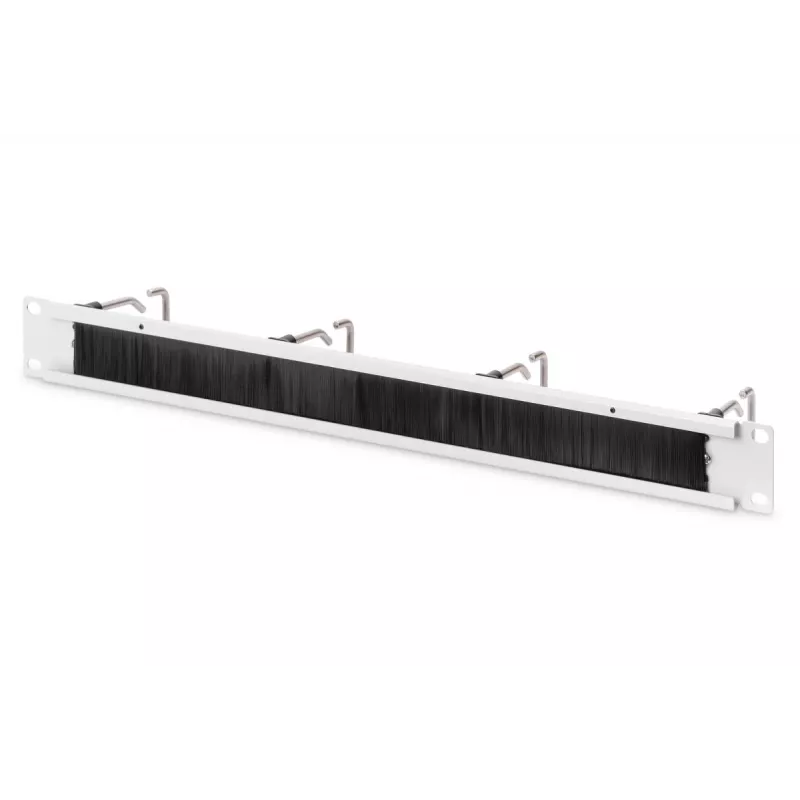 DIGITUS 1U kabeļu pārvaldības panelis ar suku, 4 tērauda gredzeni 40x75 mm, pelēks (RAL 7035)