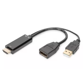 Digitus 4K HDMI adapteris, HDMI uz DisplayPort, 0.2 m, HDMI Type A, USB