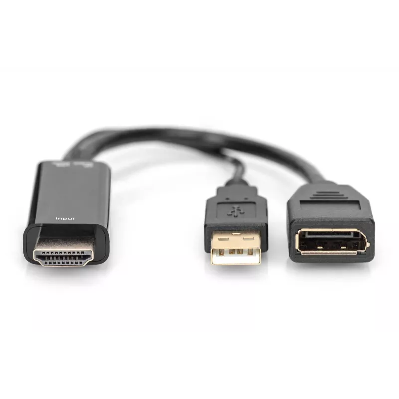 Digitus 4K HDMI adapteris, HDMI uz DisplayPort, 0.2 m, HDMI Type A, USB