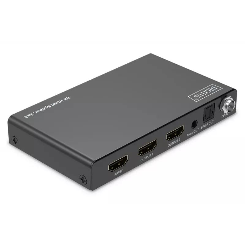 DIGITUS 1x2 HDMI sadalītājs - 8K/60Hz (4:4:4), Toslink, stereo, EDID vadība