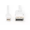 DIGITUS DisplayPort savienojuma kabelis, mini DP - DP M/M, 2m ar fiksatoru, DP 1.1a atbilstošs balts