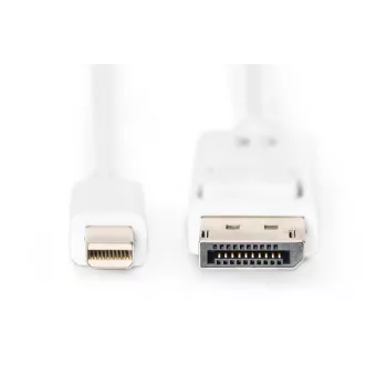 DIGITUS DisplayPort savienojuma kabelis, mini DP - DP M/M, 2m ar fiksatoru, DP 1.1a atbilstošs balts