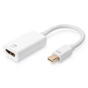 DIGITUS ASSMANN DisplayPort adaptera kabelis, mini DP - HDMI tipa A vīr./sievi., 20 cm, HDMI Ver. 2.0, aktīvs, CE, zeltains, balts