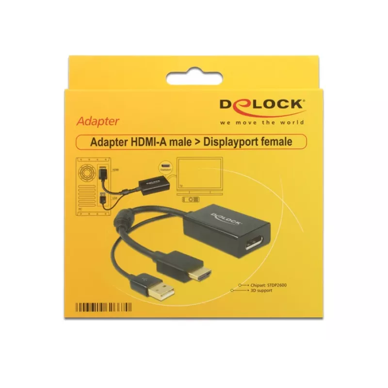 DELOCK HDMI adapteris Delock A -> DisplayPort St/Bu +USB barošana 4K