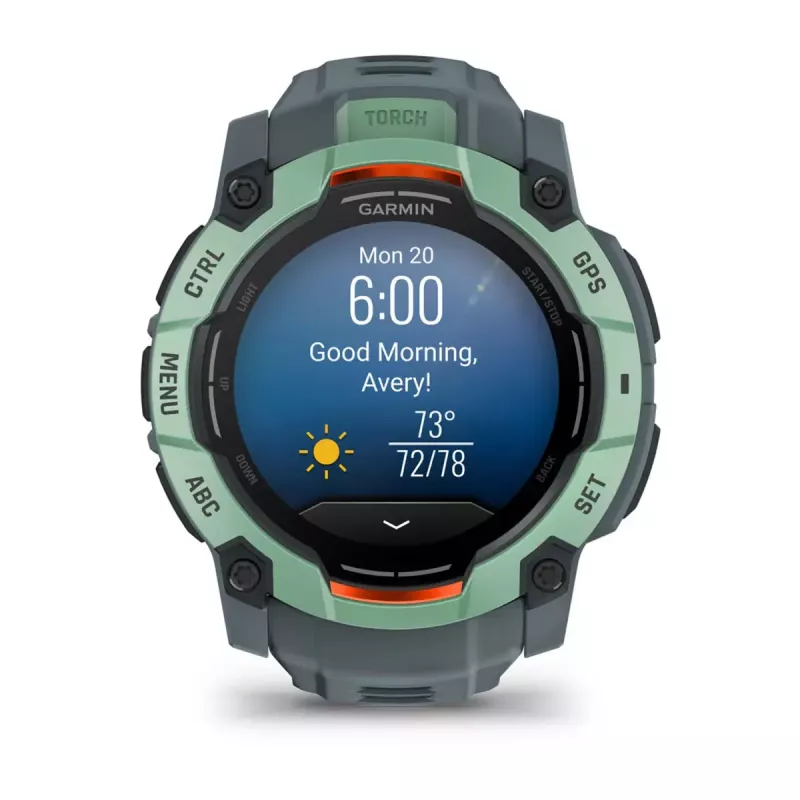 Viedpulkstenis GARMIN Instinct 3 AMOLED — 50 mm korpuss, AMOLED 1,3 collas, GPS/GLONASS/Galileo, 10 ATM, 24 dienu baterija