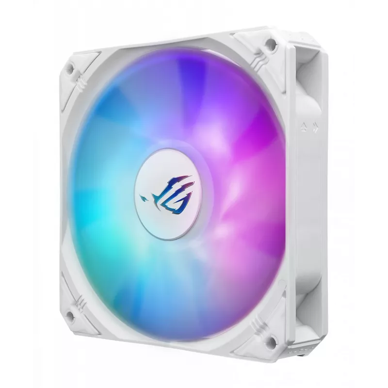 Universāla šķidruma dzesētāja ASUS ROG Strix LC III 360 ARGB balta Edition — 360 mm radiators, 3x 120 mm ventilatori, LCD ūdens bloks, PWM
