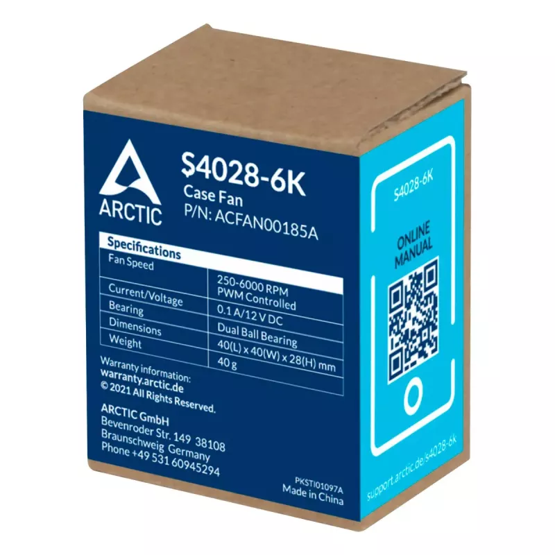 Ventilators ARCTIC S4028-6K 40 mm 250-6000 RPM Fluid Dynamic Bearing