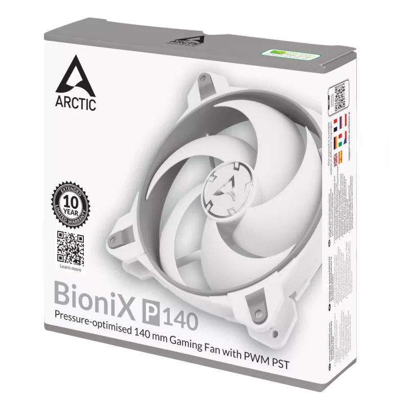 ARCTIC BioniX P140 (Pelēks/Balts) – Spiedienam optimizēts 140 mm spēļu ventilators ar PWM PST