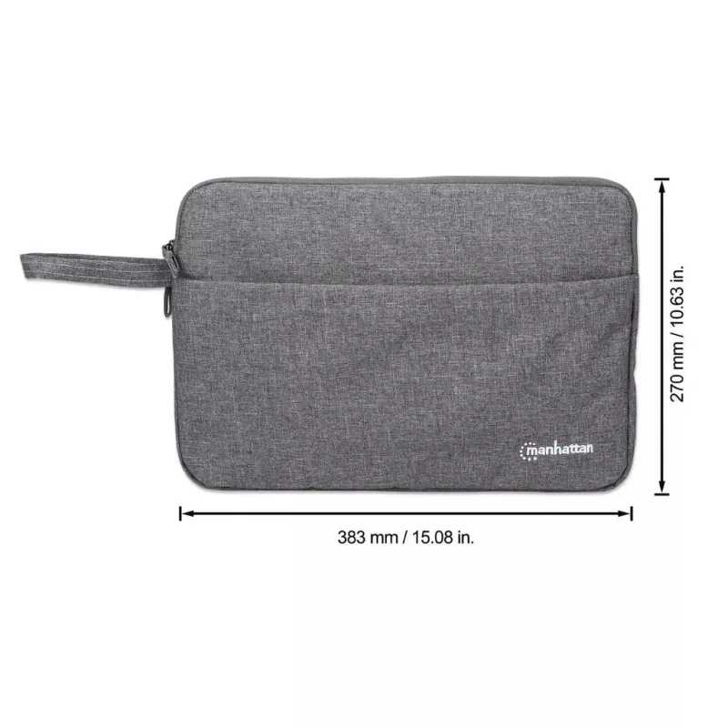 Manhattan Seattle Laptop Sleeve 14.5 collas, pelēks, polsterēts, īpaši mīksts iekšējais polsterējums, galvenais nodalījums ar dubultiem rāvējslēdzējiem, priekšējā kabata ar rāvējslēdzēju, pārnēsāšanas cilpa, ūdensizturīgs un izturīgs, piezīmjdatora maciņš