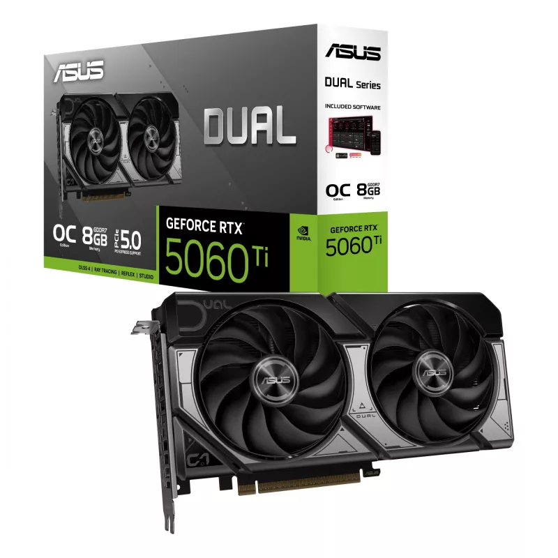 Grafikas karte ASUS GeForce RTX 5060 Ti 8 GB GDDR7, PCIe 5.0, 128-bit, 2602 MHz boost, 2.5-slot, 229 mm
