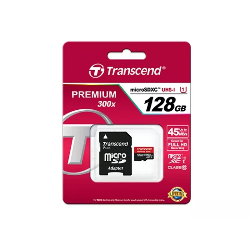 TRANSCEND 128GB Micro SDHC Class 10 UHS-1 ar adapteri